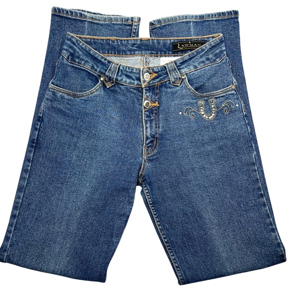 Lawman Western Denim - Lawman Western Rhinestone Jeans Bootcut High Rise Women's Sz 29x32 Cowgirl Rodeo